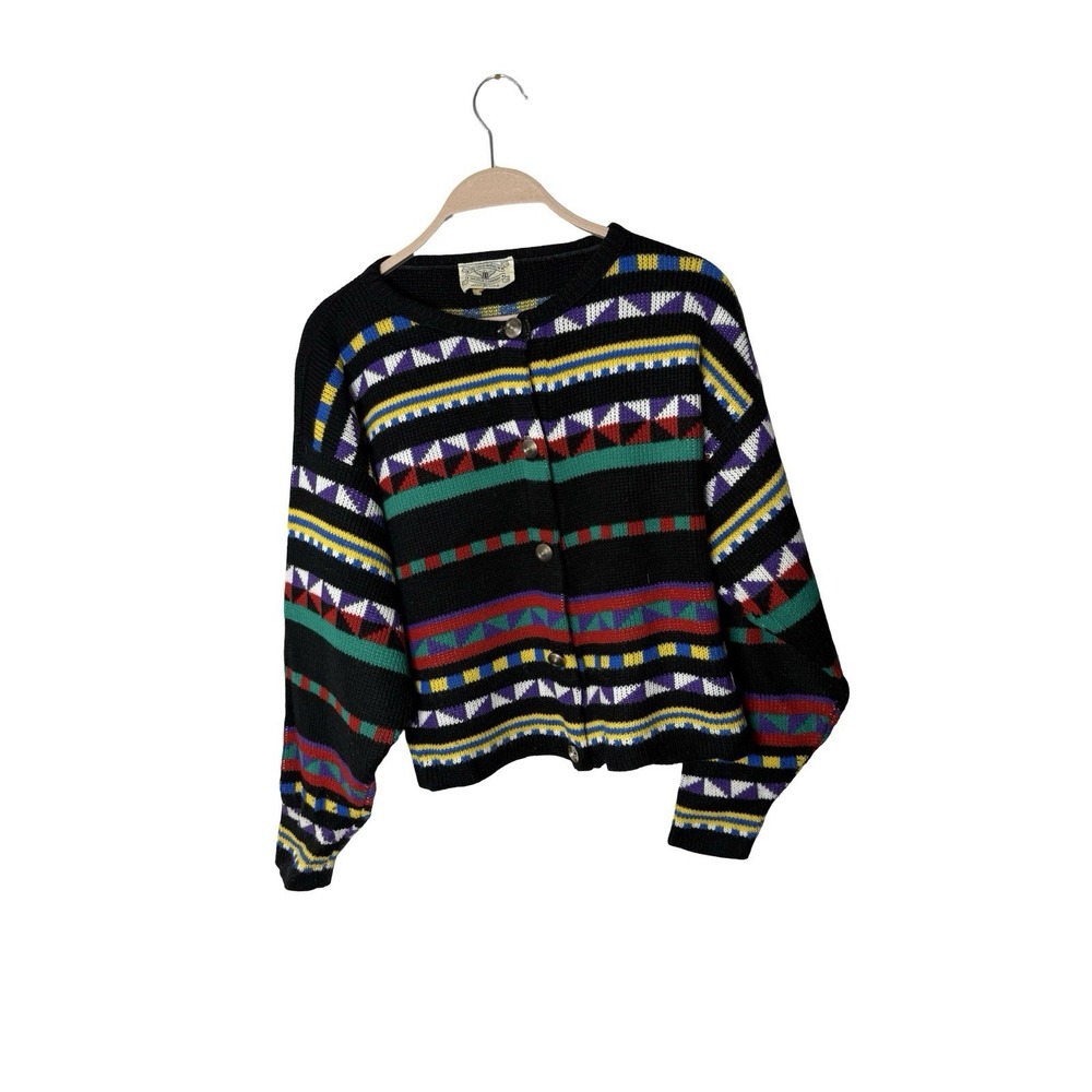 Great American Sweater Company Knit‎ Cardigan M Colorful Geometric 80s